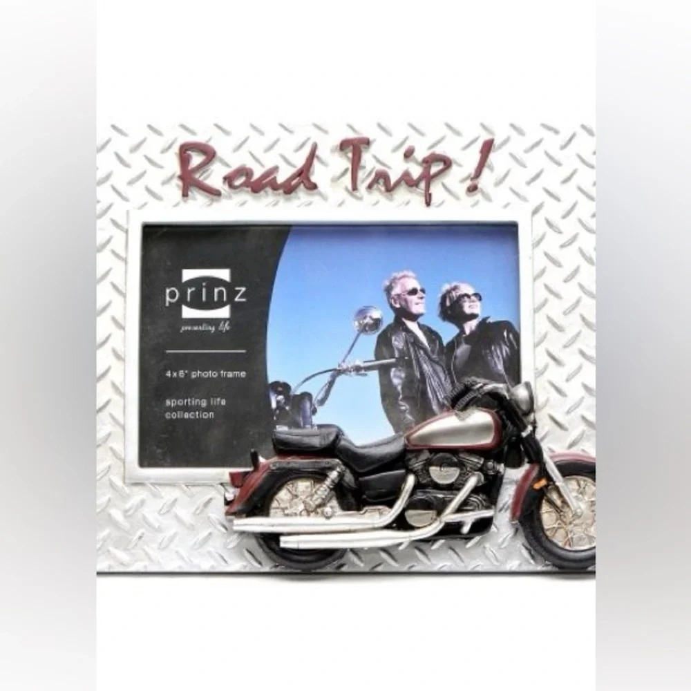 Road Trip Photo Frame with Motorcycle Accent - Silver and Black 5x7